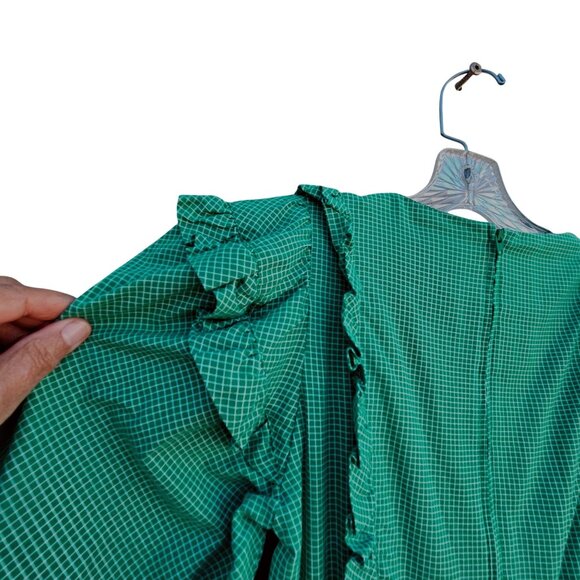 1980s Belle France Kelly Green Prairie Dress Cotton Ruffle Midi Union Label S - Picture 14 of 14